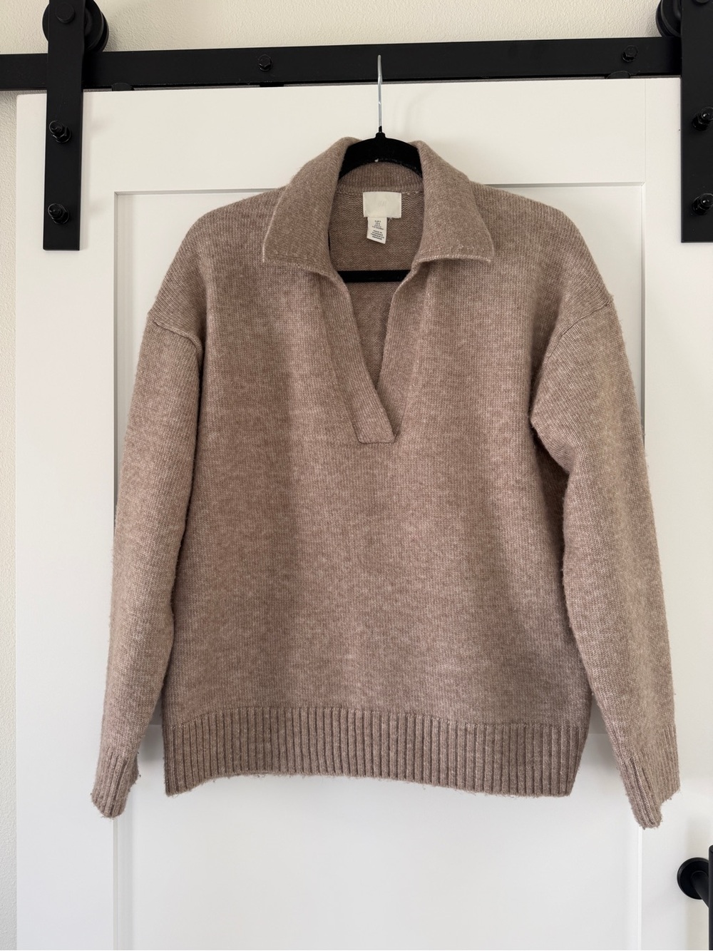 H&M Taupe V-Neck Collared Pullover Sweater
